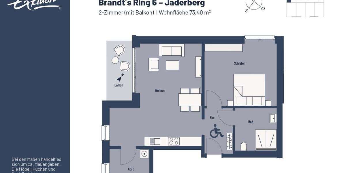 Etagenwohnung Jade - 2 Zimmer, 73 m&sup2;, 536&euro; | Angebot:25565754