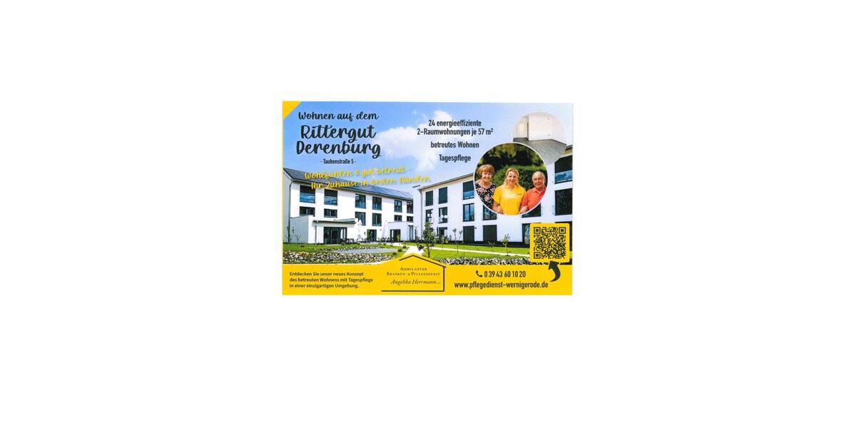 Betreutes Wohnen mit Tagespflege im Rittergut in Derenburg moderne, barrierefreie 2 Raumwohnungen – Erstbezug- 2 zimmer