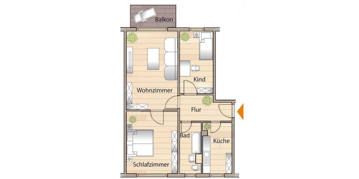 Etagenwohnung Sangerhausen - 3 Zimmer, 61 m&sup2;, 374&euro; | Angebot:26381101