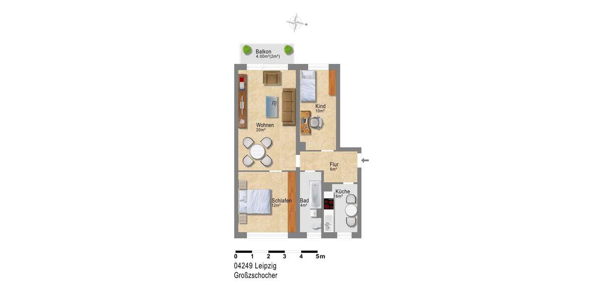 *Hochwertig sanierte 3-Raum-Wohnung mit Balkon in ruhiger Lage * - Appartement Leipzig Kleinzschocher | Angebot:10654723