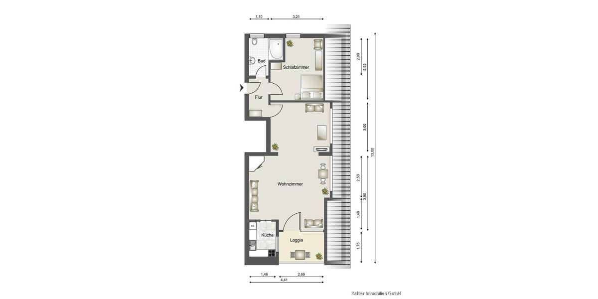 Dachgeschoßwohnung Büsum - 2 Zimmer, 46 m&sup2;, 550&euro; | Angebot:24709003