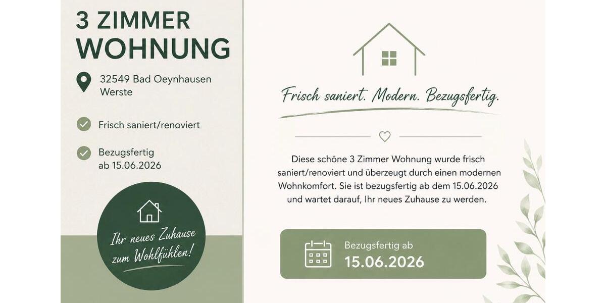 Etagenwohnung Löhne - 3 Zimmer, 74 m&sup2;, 850&euro; | Angebot:26615608