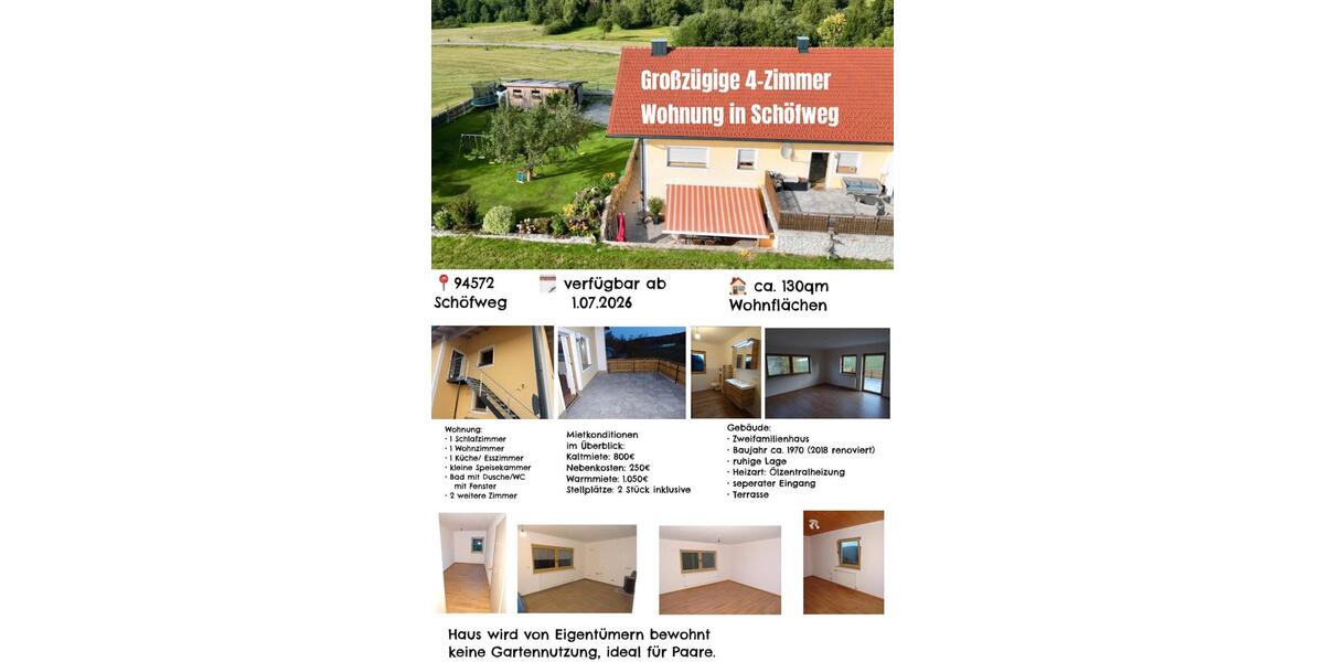 Etagenwohnung Schöfweg - 4 Zimmer, 130 m&sup2;, 800&euro; | Angebot:26367728