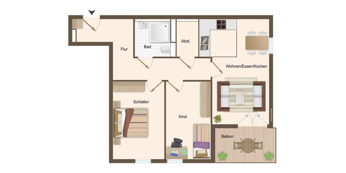 Etagenwohnung Wesseling - 3 Zimmer, 64 m&sup2;, 1.050&euro; | Angebot:25796698