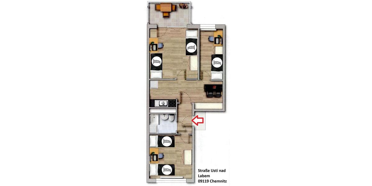 Wohnen auf Zeit Chemnitz Kapellenberg - 3 Zimmer, 57 m&sup2;, 13&euro; | Angebot:22657614