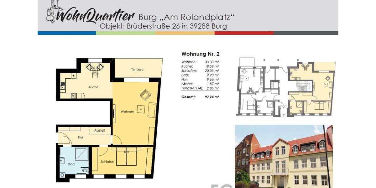 Erdgeschoßwohnung Burg - 2 Zimmer, 97 m&sup2;, 875&euro; | Angebot:20971040