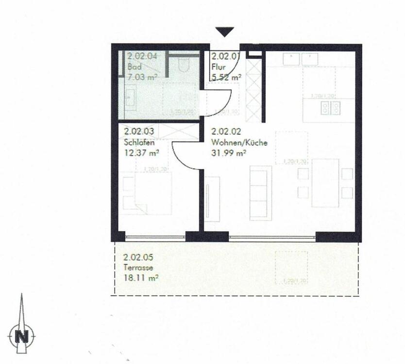 2-Zi-Whg, 66qm, Terrasse + Garten, EBK, TG-Stellplatz