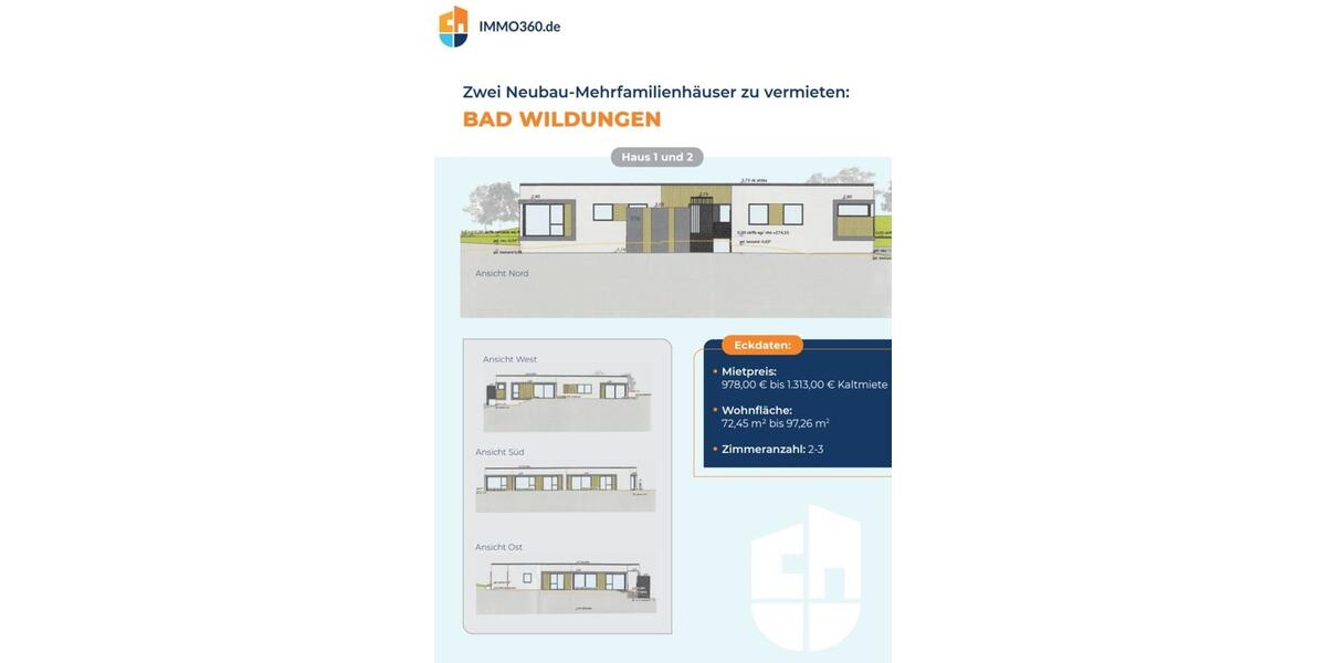 Etagenwohnung Bad Wildungen - 2 Zimmer, 72 m&sup2;, 978&euro; | Angebot:24860453