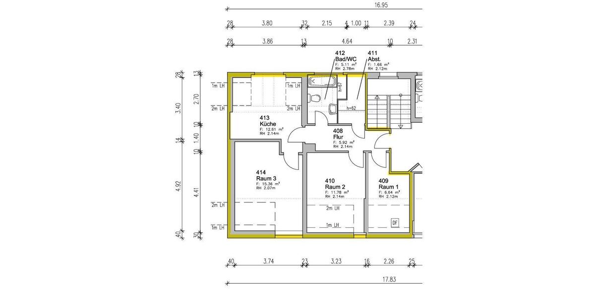Dachgeschoßwohnung Freiberg - 3 Zimmer, 59 m&sup2;, 420&euro; | Angebot:26013542