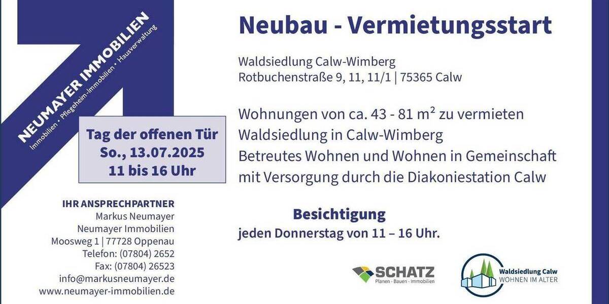 Etagenwohnung Calw Wimberg - 2 Zimmer, 61 m&sup2;, 960&euro; | Angebot:19498652