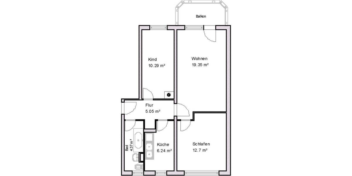 Etagenwohnung Magdeburg Reform - 3 Zimmer, 58 m&sup2;, 435&euro; | Angebot:26817393