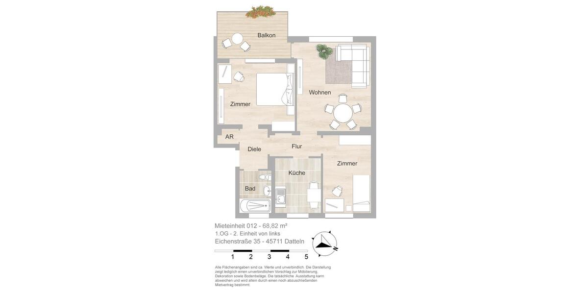 Etagenwohnung Datteln - 3 Zimmer, 69 m&sup2;, 642&euro; | Angebot:26564831