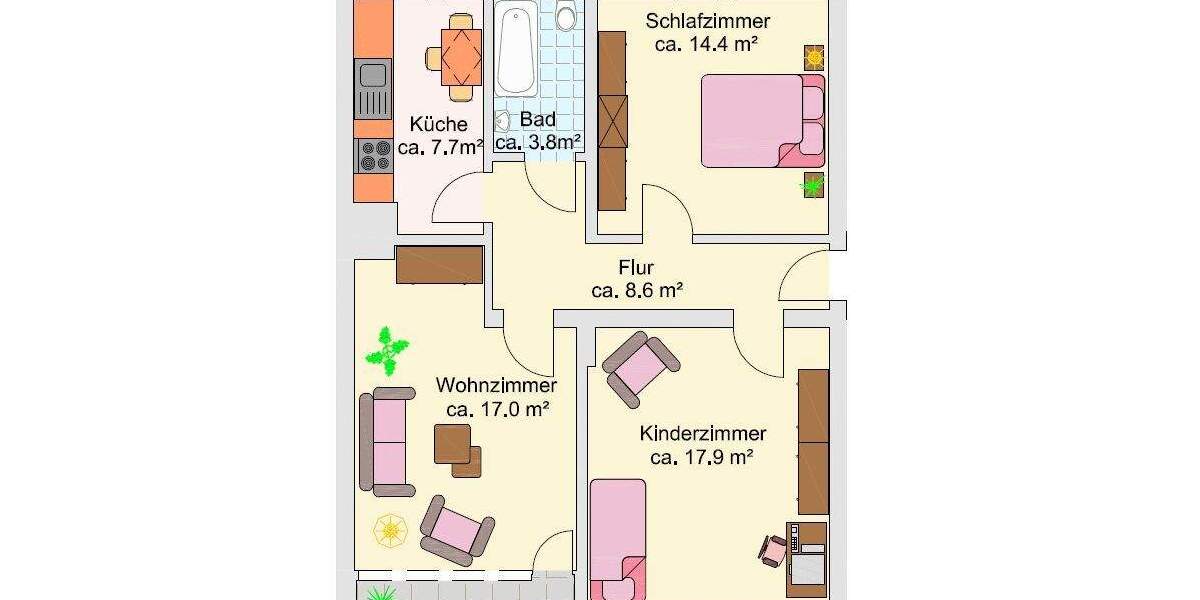 Etagenwohnung Mönchengladbach Schrievers - 3 Zimmer, 72 m&sup2;, 640&euro; | Angebot:25152636