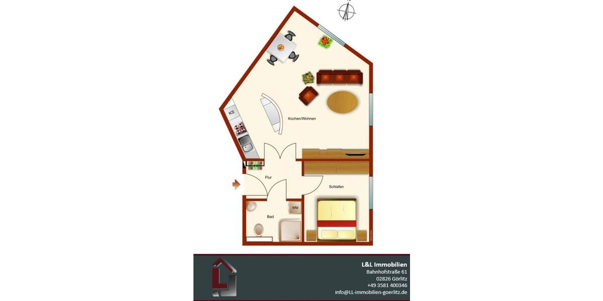 Erdgeschoßwohnung Görlitz - 2 Zimmer, 52 m&sup2;, 465&euro; | Angebot:26661299