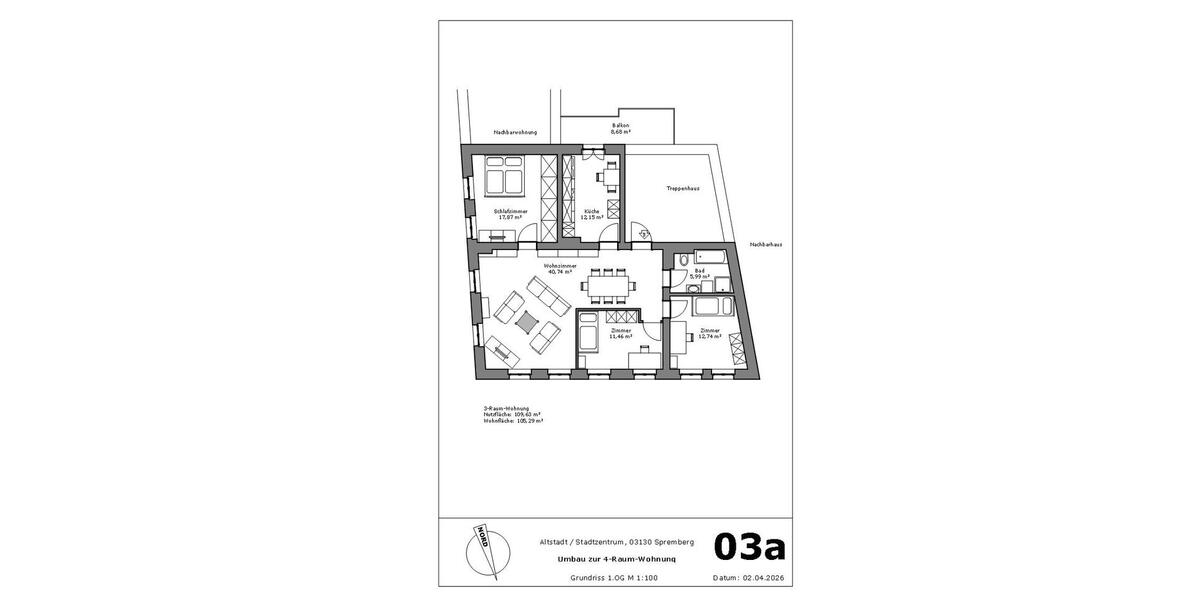Etagenwohnung Spremberg - 4 Zimmer, 105 m&sup2;, 900&euro; | Angebot:26022789