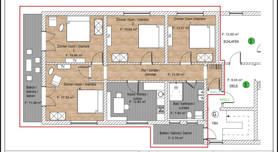 Etagenwohnung Hohberg - 4 Zimmer, 95 m&sup2;, 1.150&euro; | Angebot:25270877