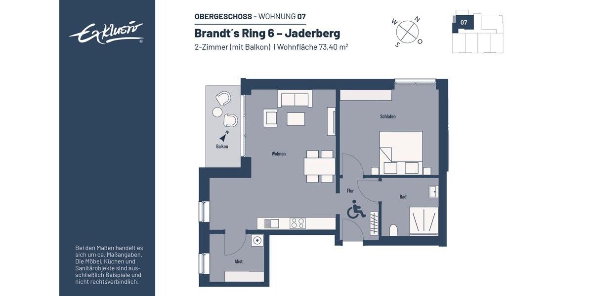 Etagenwohnung Jade - 2 Zimmer, 73 m&sup2;, 536&euro; | Angebot:25542268