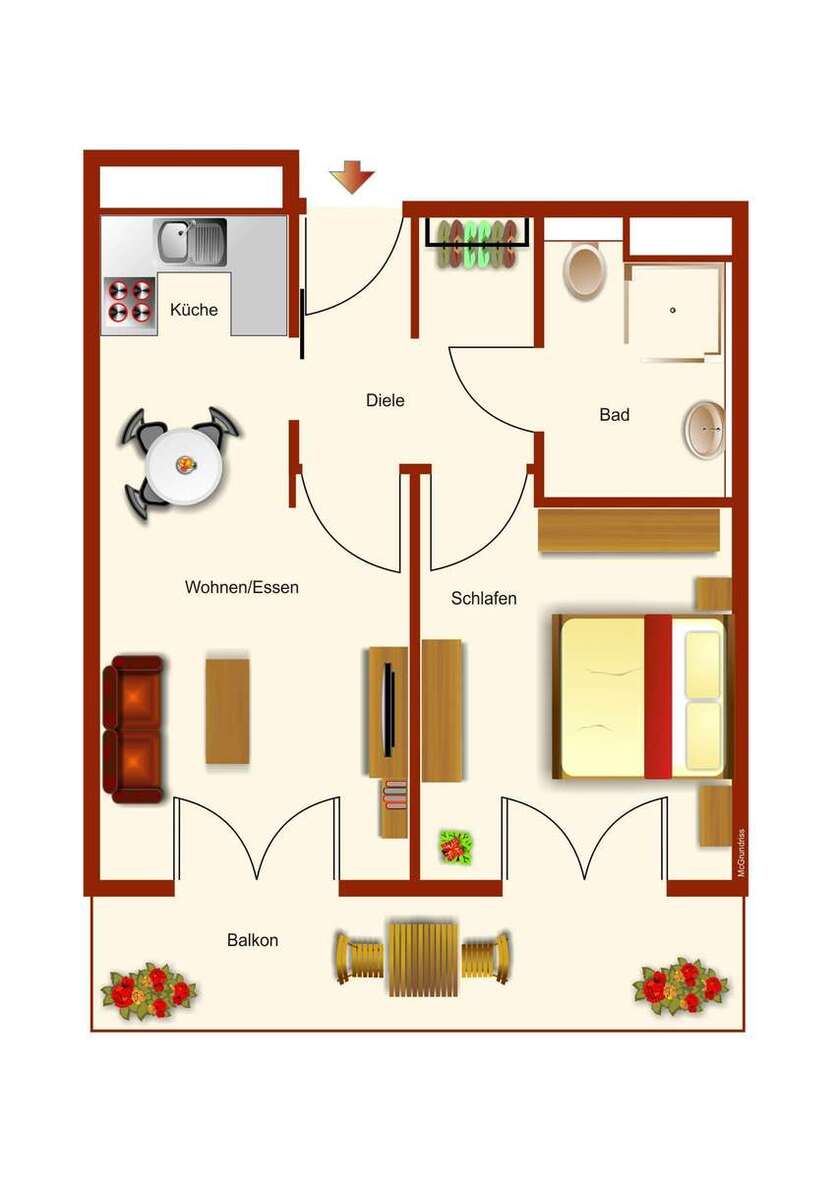 Wohnung zum Mieten in Karlsruhe 800 € 59.53 m² 2 zimmer