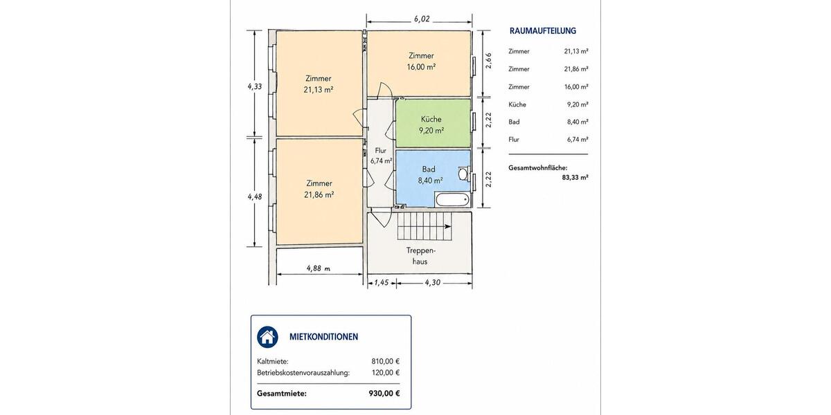 Etagenwohnung Cottbus - 3 Zimmer, 83 m&sup2;, 810&euro; | Angebot:26592345
