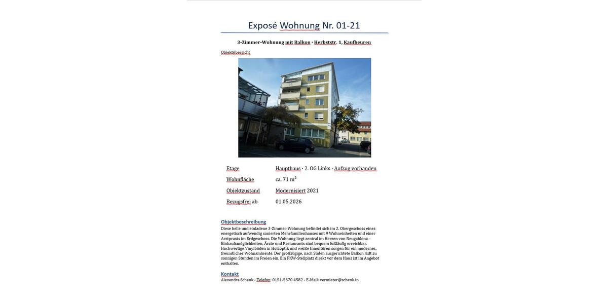 Etagenwohnung Kaufbeuren - 3 Zimmer, 71 m&sup2;, 890&euro; | Angebot:25078960