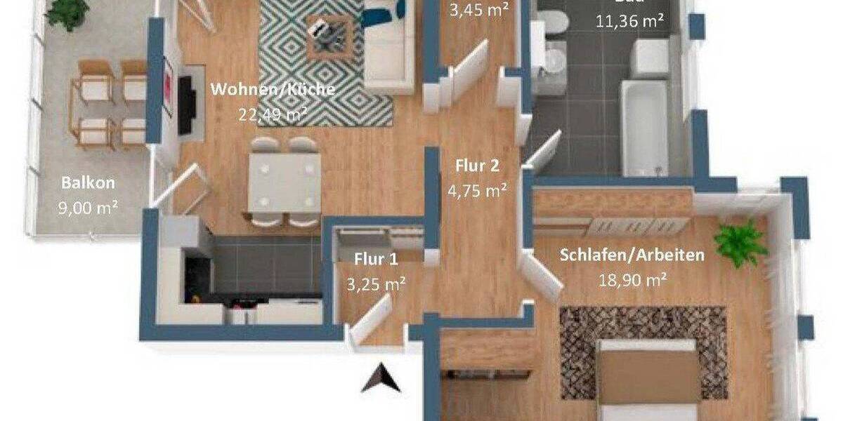 Etagenwohnung Magdeburg Salbke - 2 Zimmer, 68 m&sup2;, 573&euro; | Angebot:26805534