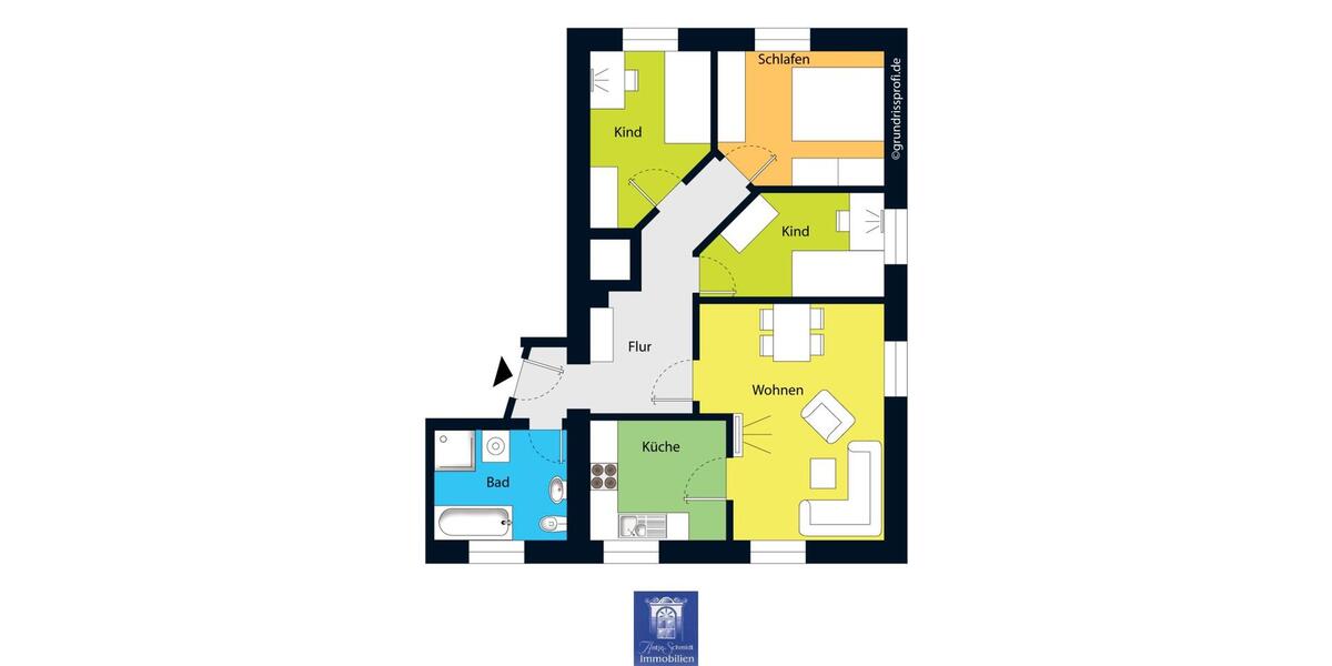 Erdgeschoßwohnung Großschirma - 4 Zimmer, 74 m&sup2;, 475&euro; | Angebot:26432015