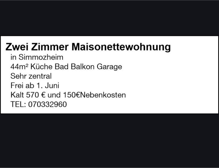 Maisonettenwohnung Bad Liebenzell - 2 Zimmer, 44 m&sup2;, 720&euro; | Angebot:25592544