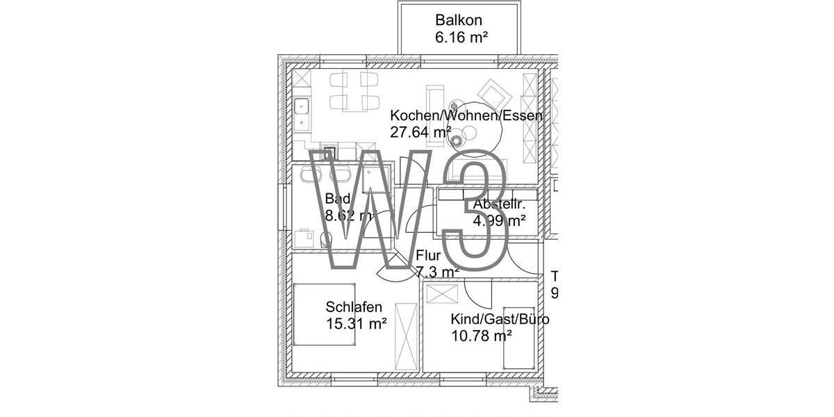 Etagenwohnung Niederlangen - 2.5 Zimmer, 70 m&sup2;, 700&euro; | Angebot:26566023