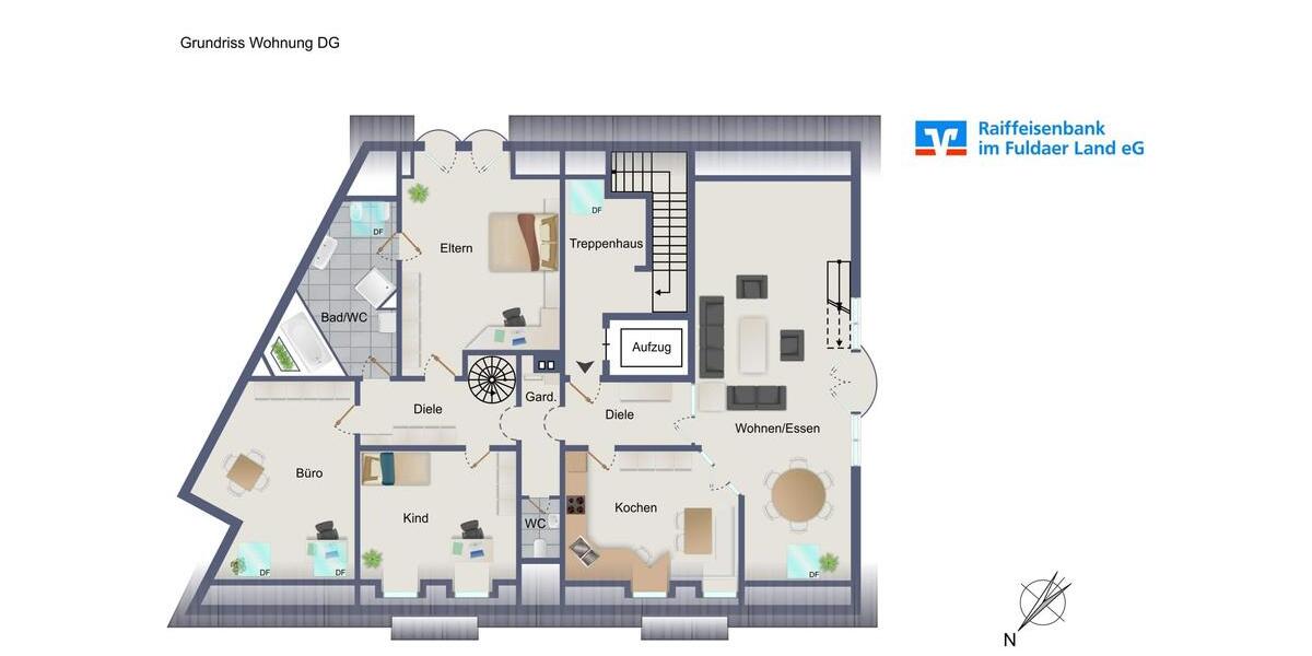 Dachgeschoßwohnung Künzell - 4 Zimmer, 160 m&sup2;, 1.390&euro; | Angebot:23555126
