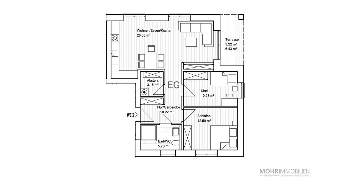 Erdgeschoßwohnung Jever - 3 Zimmer, 72 m&sup2;, 860&euro; | Angebot:26533828