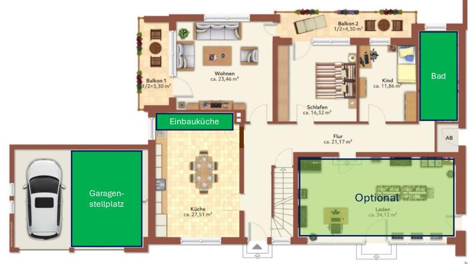 Großzügige 4-Zimmer-Wohnung mit Garten, zwei Balkonen in Oberham