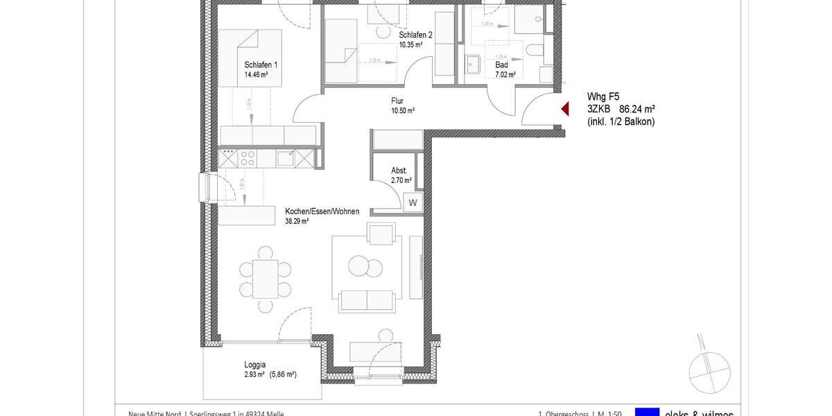 Etagenwohnung Melle - 3 Zimmer, 70 m&sup2;, 790&euro; | Angebot:25145061