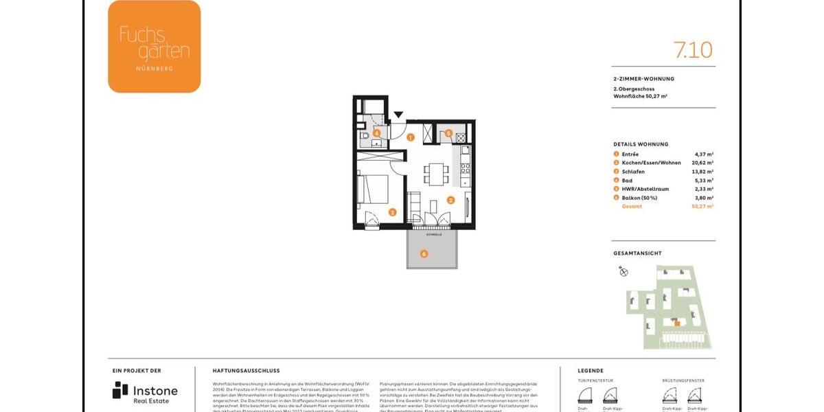 Etagenwohnung Nürnberg Almoshof - 2 Zimmer, 50 m&sup2;, 825&euro; | Angebot:26544484