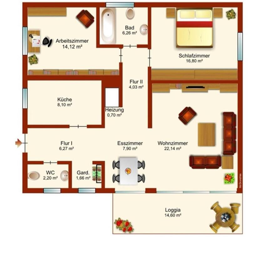 3 ZKB Wohnung 96 m2 mit Balkon und Küche