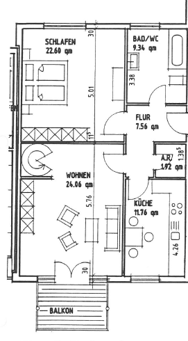 Etagenwohnung Kitzingen Etwashausen - 3 Zimmer, 124 m&sup2;, 1.135&euro; | Angebot:26790956