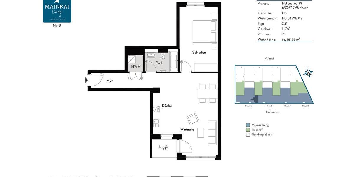 Etagenwohnung Offenbach am Main Hafen - 2 Zimmer, 64 m&sup2;, 1.120&euro; | Angebot:24803854