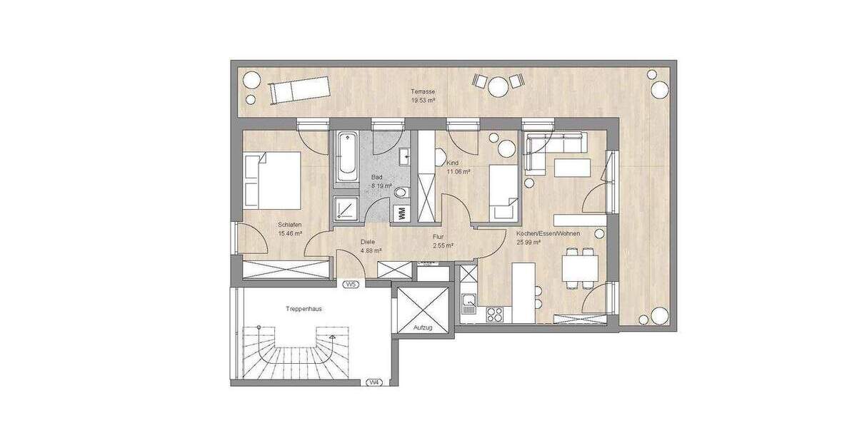 Etagenwohnung Nittendorf Pollenried - 3 Zimmer, 88 m&sup2;, 1.050&euro; | Angebot:24806979