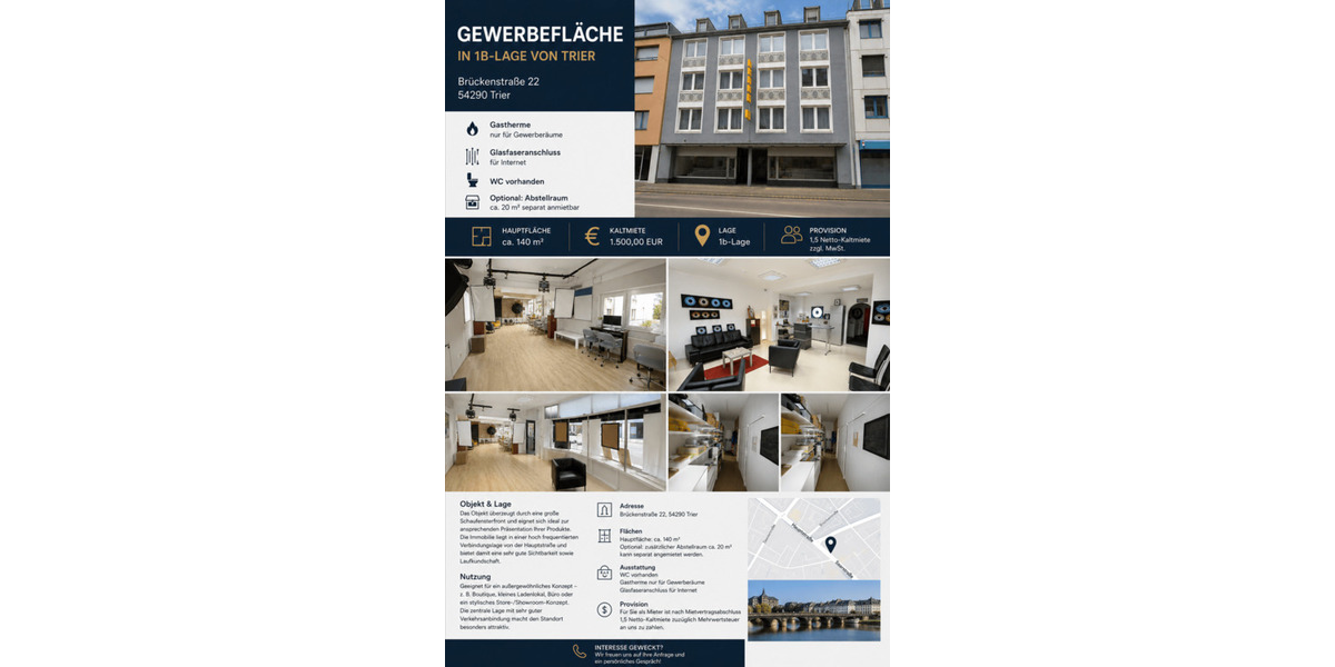 Gewerbeobjekt Trier Innenstadt - 5 Zimmer, 140 m&sup2;, 1.500&euro; | Angebot:26824795