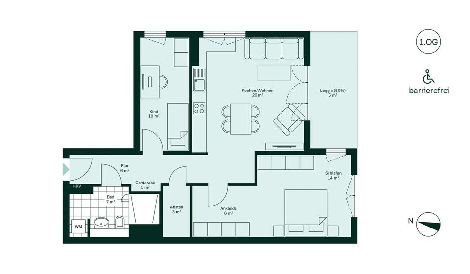 Etagenwohnung Köln Nippes - 3 Zimmer, 77 m&sup2;, 1.536&euro; | Angebot:26337598