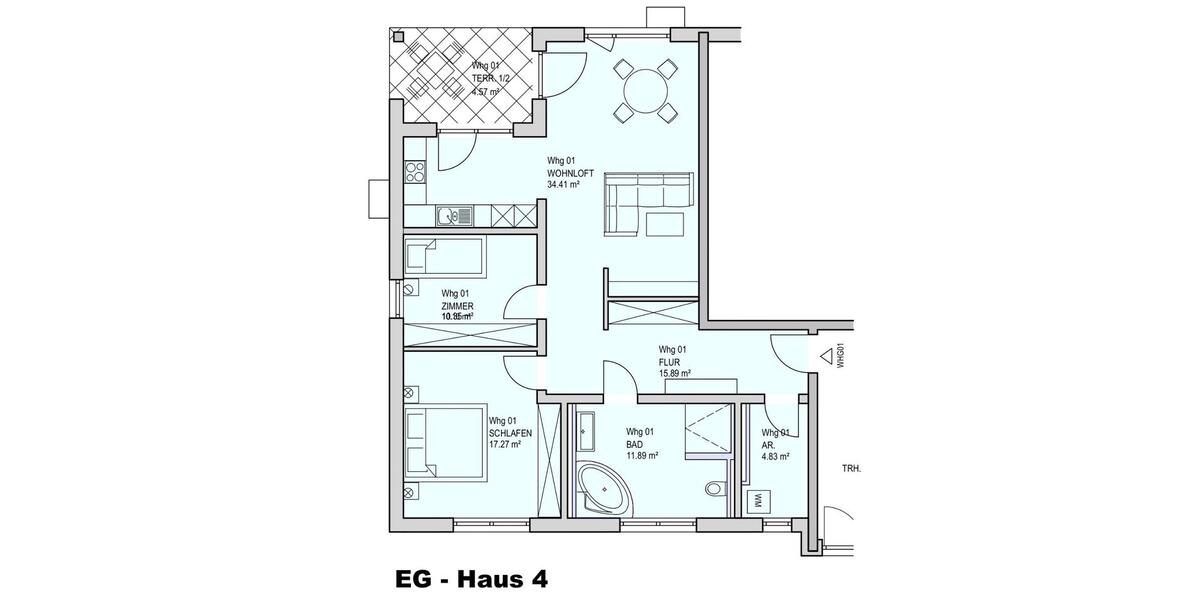 Erdgeschoßwohnung Tüßling - 3 Zimmer, 100 m&sup2;, 1.275&euro; | Angebot:25844843