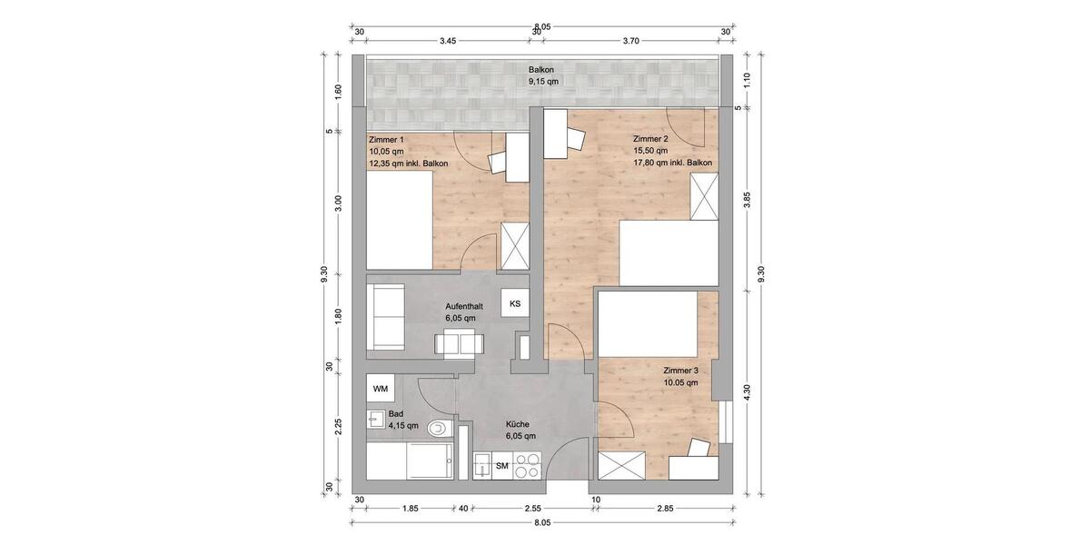 Etagenwohnung Nürnberg Zerzabelshof - 3 Zimmer, 18 m&sup2;, 495&euro; | Angebot:26630840