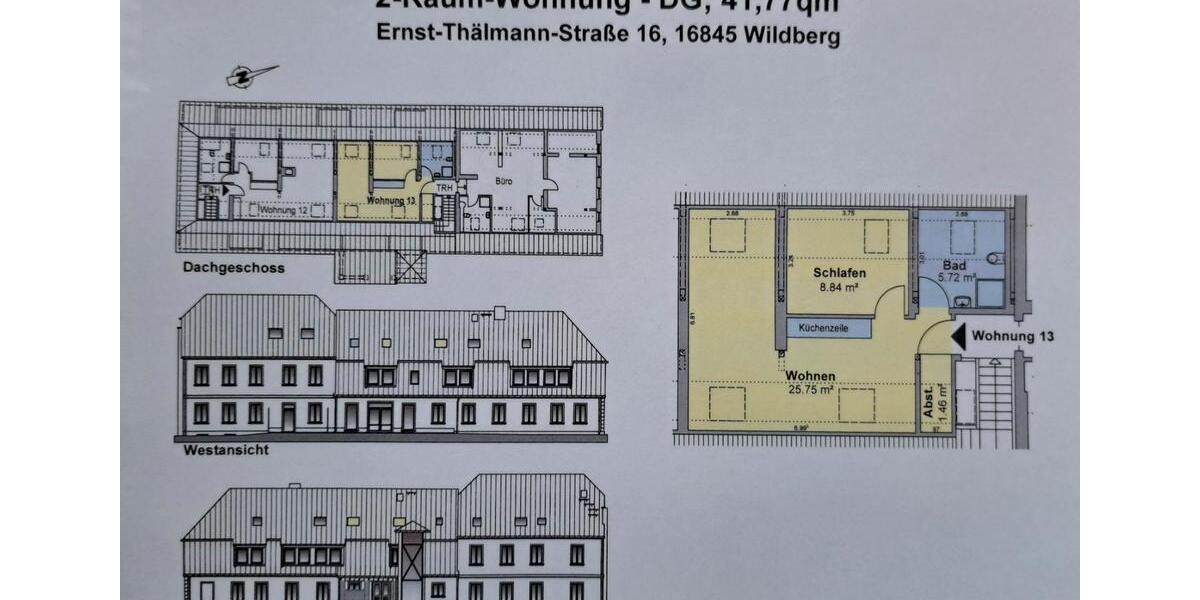 Dachgeschoßwohnung Neustadt (Dosse) - 2 Zimmer, 42 m&sup2;, 397&euro; | Angebot:26097498