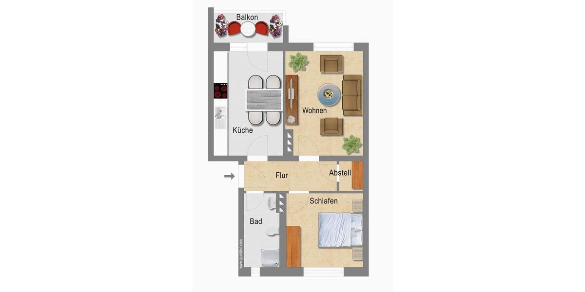 Erdgeschoßwohnung Magdeburg - 2 Zimmer, 54 m&sup2;, 609&euro; | Angebot:26292739