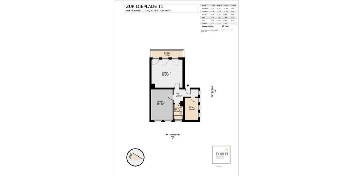 Etagenwohnung Duisburg Huckingen - 2 Zimmer, 66 m&sup2;, 649&euro; | Angebot:25590125