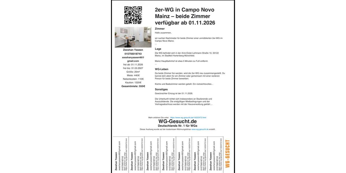Erdgeschoßwohnung Mainz Gonsenheim - 2 Zimmer, 48 m&sup2;, 440&euro; | Angebot:27615523