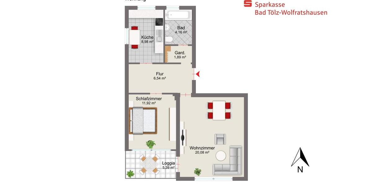 Etagenwohnung Wolfratshausen - 2 Zimmer, 58 m&sup2;, 899&euro; | Angebot:26664855