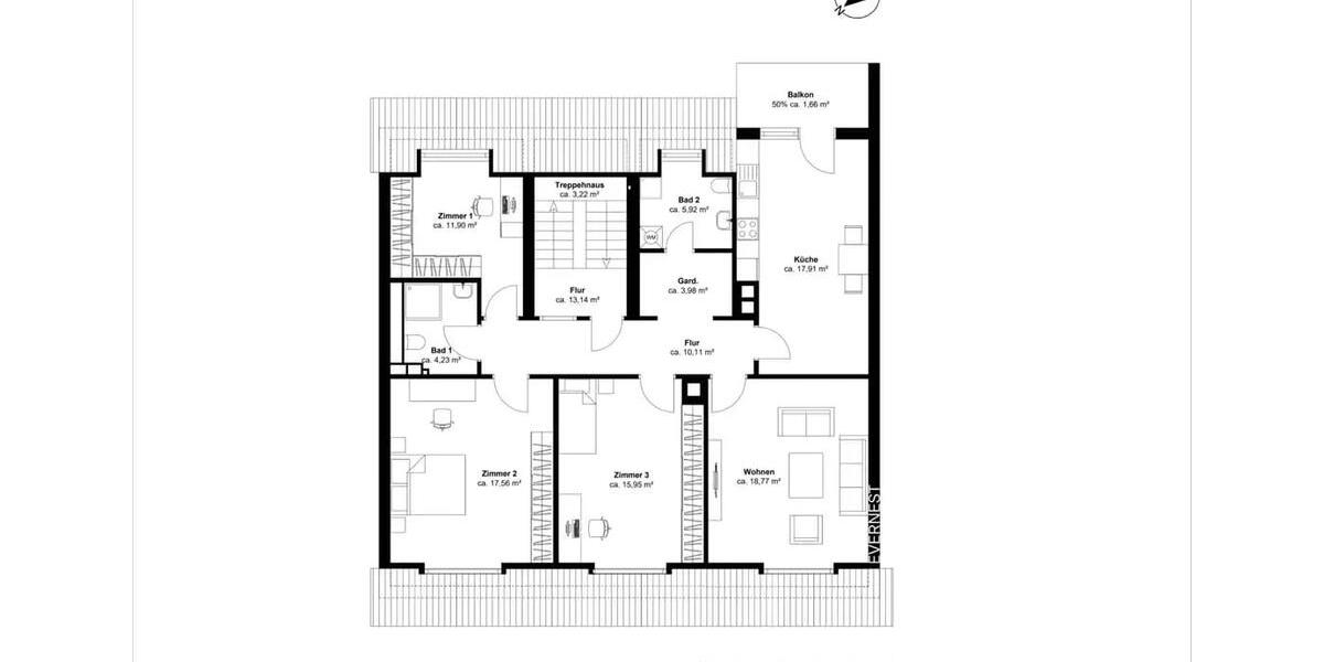 Dachgeschoßwohnung Ludwigshafen am Rhein - 4 Zimmer, 108 m&sup2;, 1.300&euro; | Angebot:26638269