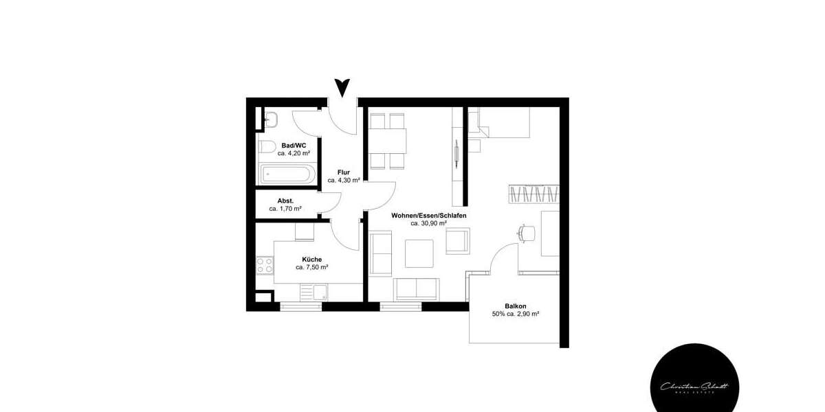 Etagenwohnung Markkleeberg Markkleeberg-Ost - 1.5 Zimmer, 52 m&sup2;, 570&euro; | Angebot:27254868