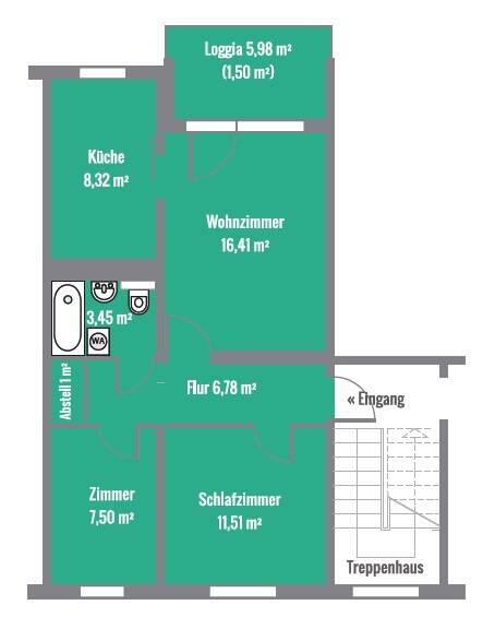 Etagenwohnung Stralsund Knieper West - 3 Zimmer, 56 m&sup2;, 340&euro; | Angebot:26766709