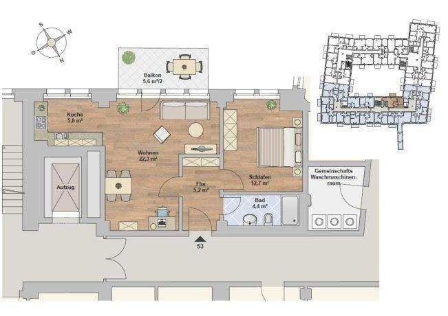 Etagenwohnung Dresden Striesen-Ost - 2 Zimmer, 53 m&sup2;, 690&euro; | Angebot:25279372